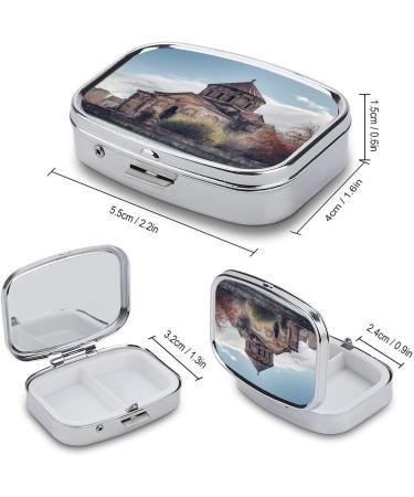 Armenian Church Print Pill Box - 2 Compartment Portable Medicine Organizer | Decorative Metal Pill Case for Pocket or Purse - Buy Online on GoSupps.com