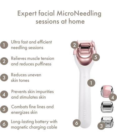 GESKE SmartAppGuided MicroNeedle Face Roller | 9 in 1 | Electric derma roller with rose quartz | Professional microneedling device | Needle roller | Beauty roller for face Starlight - Buy Online on GoSupps.com