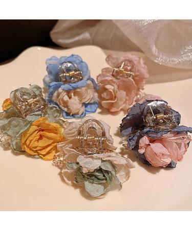 Dried Flower Hair Claw Clip Spring Hair Barrette Anti-slip Chin Clip Camellia Hair Claw Ponytail Holder Women Hat Hair Claw Clip For Girls Blue - Buy Online on GoSupps.com