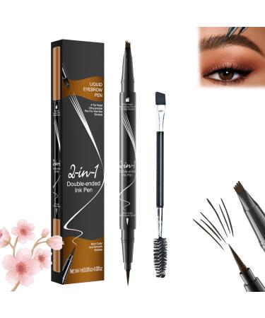 Bulletboard Waterproof Eyebrow Pen Bulletinboard Eyebrow Pen Bulletinboard Brow Pen Buletboard Liquid Eyebrow Pen Microblading Eyebrow Pencil with 4-Fork-Tip and Precise Brush-Tip (Dark Brown)