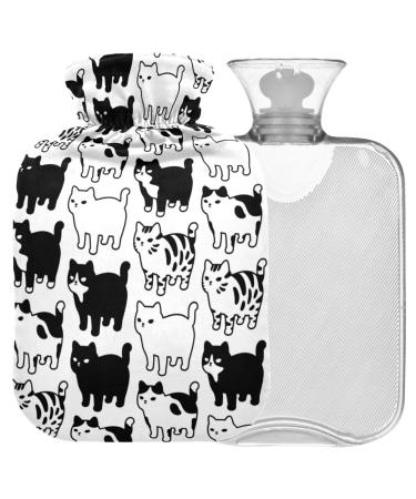 Naanle black and white cats hot water bottle with reference transparently warm water bottle 2l large warm steadeler for pain relief hot and cold therapy bed hand feet warmer