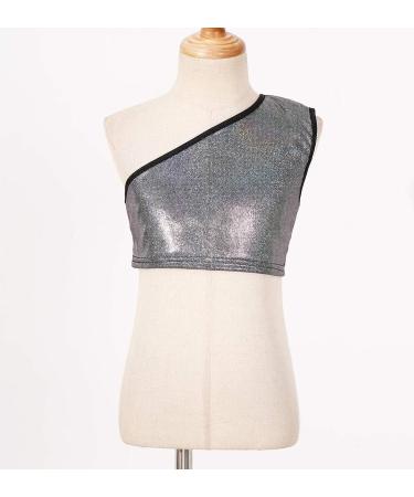 KKmeter Kids Girls One-Shoulder Sequins Dance Crop Top Performance Tank Vest 9-10 Black - Buy Online on GoSupps.com