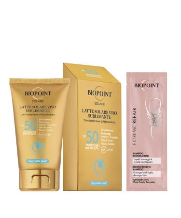 BIOPOINT Biopoint Solaire Sublime Face Sunscreen Lotion SPF 50 with Tan Accelerator Antioxidant and Moisturizing Action 50 ml with Champion Extreme Repair Shampoo 10 ml
