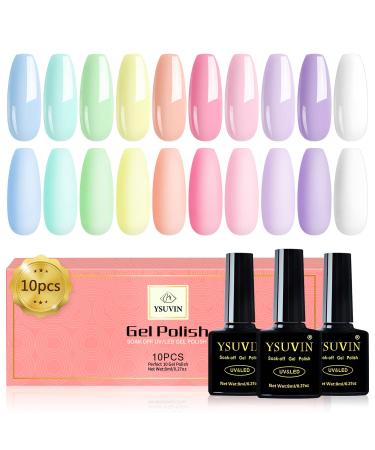 Yueshop Gel Nail Polishes- 10 Pcs Gel Nail Polish Set Summer Macaron Candy Pastel Color Soak Off Nail Gel Polish Nude Pink Blue White Purple Yellow Nail Varnish Starter Kit with Glossy Beauty Gifts Pastel Candy - Buy Online on GoSupps.com