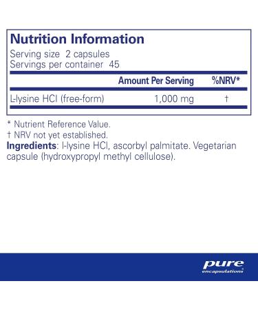 Pure Encapsulations L-Lysine 500mg Capsules - Hypoallergenic Essential Amino Acid Supplement - 90 Vegetarian Capsules - Buy Online on GoSupps.com