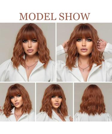 OUFEI Short Wave Auburn Bob Wig with Bangs - 14 Inches - Buy Online on GoSupps.com