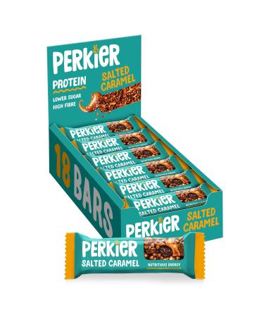 Perkier Salted Caramel Snack Bars (18 Pack) Vegan Gluten Free Protein High Fibre Lower Sugar - Natural Ingredients Lower Calorie Healthy No Palm Oil Salted Caramel 18 Count (Pack of 1) - Buy Online on GoSupps.com