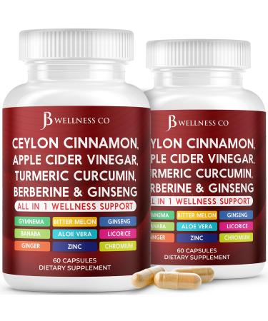 Ceylon Cinnamon Turmeric ACV Ginseng Aloe Vera Berberine Plus Banaba Ginger Root - 120 Capsules 120 Capsules (Pack of 2)