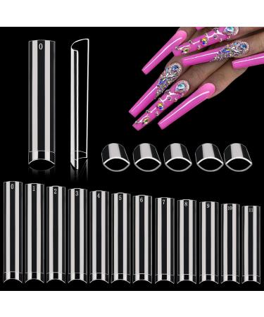 600PCS No C Curve Nail Tips for Acrylic Nails Professional  XXL Clear Nail Tips Straight Square Flat Nails Tips  Extra Long Acrylic Nail Tips Half Cover Fake Nails for Nail Salon and Home DIY 12 Sizes 600 XXXL No C Curve...