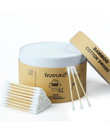 Nuduko Bamboo Cotton Swabs 500 Count | Double Head Spiral/Round | 100% Compostable & Organic Cotton Bubs Natural Eco Friendly Biodegradable Wooden Cotton Buds Plastic-Free Spiral/Round Head (500)