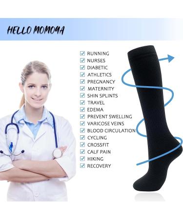 Momoya Compression Socks 20-30 mmHg for Women Men - 4 Pairs Black - Knee High Running Stocking for Travel & Athletic Use - Large-X-Large - Buy Online on GoSupps.com