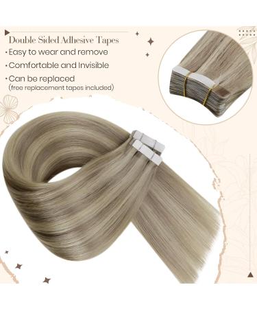 Buy Hetto Real Hair Extensions Tape Blonde & Ash Blonde Highlights | 45cm 50g Remy Hair Tapes for Effortless Style - Buy Online on GoSupps.com