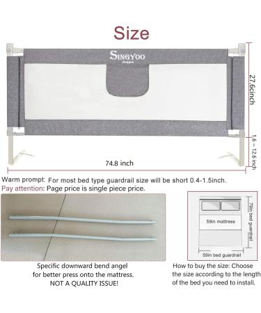 SINGYOO Grey Bed Rails for Toddlers - Extra Long Full Size Guardrail for Twin Queen & King Bed - 75 L x 30 H - Buy Online on GoSupps.com
