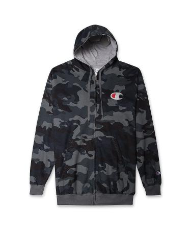 Champion Mens Big and Tall Full Zip Hoodie Classic Embroidered Logo X-Large Tall Slate Camo