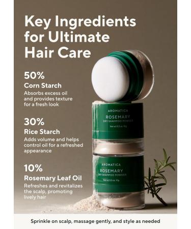 AROMATICA Rosemary Dry Shampoo Powder 10g - Mini Talc-Free Travel Shampoo for Dark Hair with Panthenol & Biotin - Buy Online on GoSupps.com