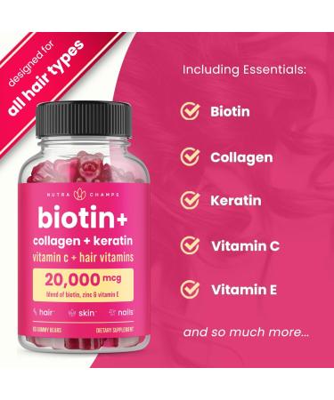NutraChamps Hair Skin & Nails Gummies | Biotin with Collagen & Keratin | 5000mcg Biotin Beauty Complex | Vitamin Supplement for Women & Men | Berry | Healthy Hair, Radiant Skin & Strong Nails 1 - Buy Online on GoSupps.com