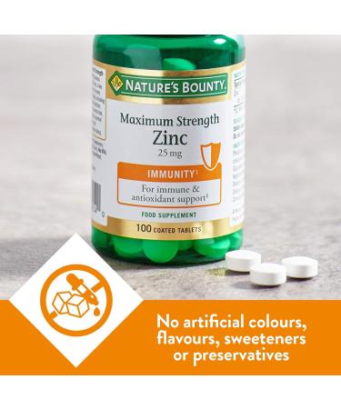 Nature's Bounty Maximum Strength Zinc 25mg Tablets - 100 Day Supply | Immunity Support & Antioxidant Supplement - Buy Online on GoSupps.com