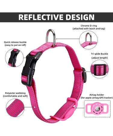 KONITY Reflective AirTag Dog Collar - Pink Nylon Collar for Small to Extra Large Dogs - Compatible with Apple AirTag 2021 - 8.7-15.8 Neck Size - Buy Online on GoSupps.com