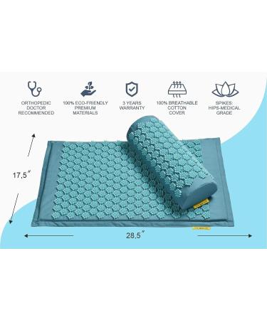 TimeBeeWell Eco-Friendly Acupressure Mat and Pillow Set - Back and Neck Pain Relief - Relieves Stress, Sciatic Pain - Turquoise - Carry Bag for Storage and Travel - Buy Online on GoSupps.com