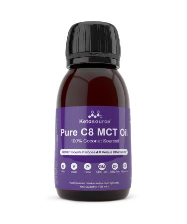 Pure C8 MCT Oil | Boosts Ketones 4X Versus Other MCTs | Supports Keto & Fasting | Highest 99%+ Purity | 100% Coconut Sourced | Vegan Safe & Gluten Free | Premium Lab Tested Purity | 100ml Ketosource