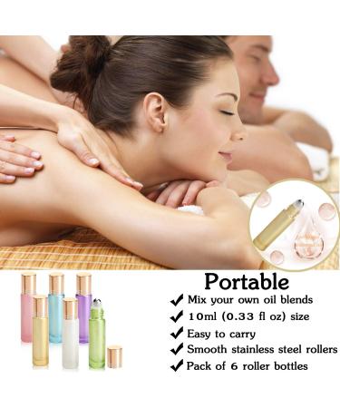 Yalbdopo 6Pcs 10ml Essential Oil Roller Bottles Refillable Glass Roll on Bottles with Stainless Steel Roller Ball & Gold Lids & Bottle Opener Perfect for Aromatherapy Essential Oils Fragrance - Buy Online on GoSupps.com