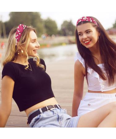 Headbands Women Hair Head Bands 2 Pieces Wide Top Turban Velvet Hair Bands Elastic Headband Pink Floral Flower Fashion Head Wrap 2 Size Multi-colored 4 - Buy Online on GoSupps.com