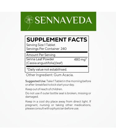 Sennaveda Senna Tablets 240 ct | Natural Laxatives for Digestive Health & Detox Cleanse - Buy Online on GoSupps.com