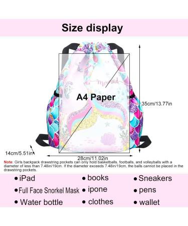 Kids Mermaid Drawstring Backpack - Mini Gym Dance Beach Swim Travel Bag with Water Bottle Holders - Buy Online on GoSupps.com