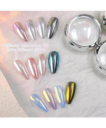 Ledsuuei White Pearl Chroma Nail Powder - 3Pcs Aurora Ice Shimmer Chrome Pigment for Stunning Mirror Effect Nails | Glazed Donut Glitter for Nail Salons - Buy Internationally - Buy Online on GoSupps.com