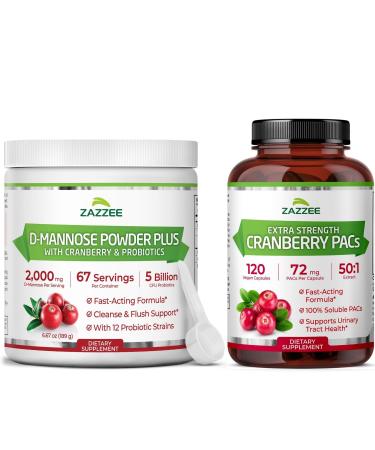 Urinary Tract Health Cleanse Bundle | Fast Acting Probiotic Cranberry D Mannose Powder plus Super Concentrated Proanthocyanidin Cranberry Extract Capsules for Women | Non-GMO Vegan & ISO Lab Tested