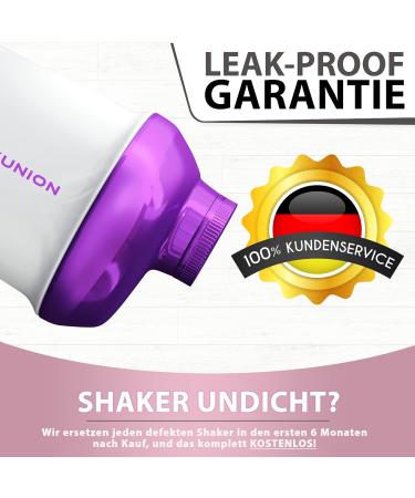 Amity Union Women Protein Shaker 400ml - Leak-Proof BPA-Free White & Purple Deluxe - Perfect for Creamy shakes Gym & Fitness - Sieve & Scale Included - Buy Online on GoSupps.com