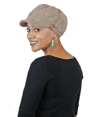 Newsboy Cap for Women Cancer Headwear Chemo Hat Ladies Head Coverings Tweed Corduroy Chenille Taupe