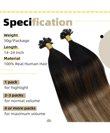 UGEAT Balayage U Tip Extensions - Real Hair Dark Brown to Blonde Bonding Extensions | 35cm 50g | 14 Inches #2/6/10 - Buy Online on GoSupps.com