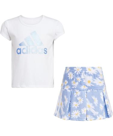 adidas Girls Short Sleeve Tee & French Terry Pleated Skort Set 6X - White | Shop Now - Buy Online on GoSupps.com