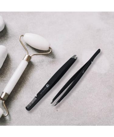 KAMICURE Professional Tweezers with Comb Feature - Stainless Steel Slant Tip Eyebrow Tweezers for Women Facial Hair Removal and Ingrown Hair - Buy Online on GoSupps.com