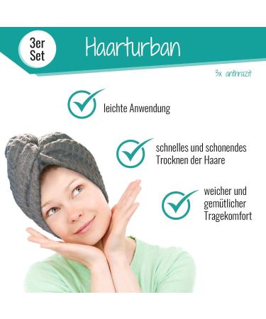 Buy Lead Care Hair Turban Set of 3 - Quick-Drying Microfiber Hair Drying Towels in Anthracite | Best Hair Care Solutions - Buy Online on GoSupps.com