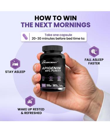 Apigenin Supplement 100mg 98% Highly Purified Apigenin Supplement for Sleep Mood Cognition and Relaxation Non-GMO No Fillers - 60 Capsules Apigenin (Small) - Buy Online on GoSupps.com