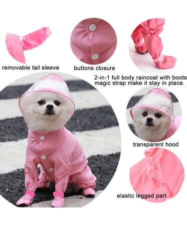 Zunea Waterproof Dog Raincoat with Legs for Small Dogs Puppy Hooded Rain Poncho Jumpsuit with Rain Boots Four-legged Slicker Rainwear with Hood Pet Rain Coat Rain Jacket Rain Gear Pink S S pink - Buy Online on GoSupps.com