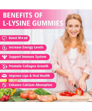 YUULAI Pack of 2 L-Lysine 1000mg Gummies for Adults & Kids Essential Amino Acid Supplement for Lips & Oral Health Boost Immune & Collagen & Calcium Sugar-Free Raspberry Flavor 120 Count - Buy Online on GoSupps.com