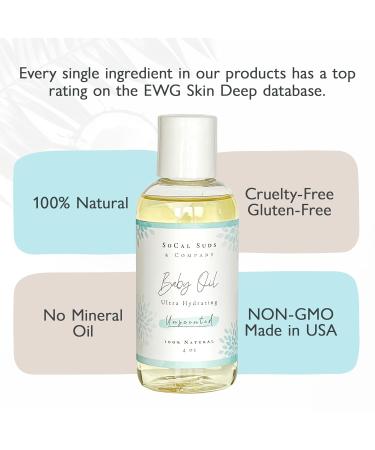 Natural & Organic Baby Oil | SoCal Suds - Gentle Moisturizing Nourishing Oil for Newborn Essentials | Vitamin-Enriched | Unscented 4oz - Buy Online on GoSupps.com