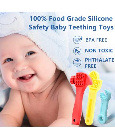Soft Silicone Baby Teething Toys - BPA-Free Teethers for Babies 0-12 Months | Easy to Clean & Freeze - 3 Pack with Clip Holder | DHOZA T-Toys - Buy Online on GoSupps.com