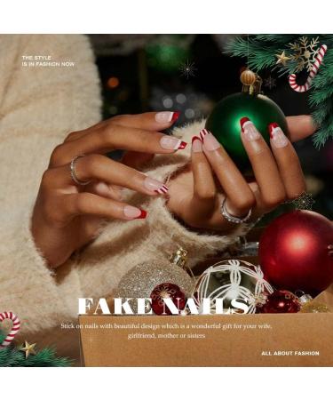 Vatocu Christmas Short Red Press on False Nails with Snowflake and Elk Design - 24pcs for Women and Girls - Buy Online on GoSupps.com