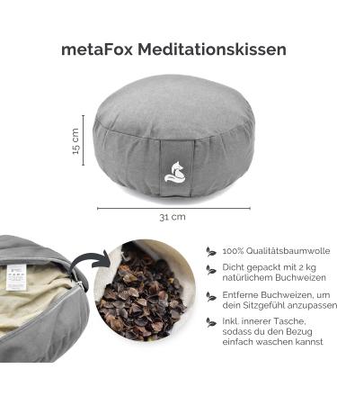 metaFox Meditation Cushion - Comfortable Yoga Pillow for Long Meditation & Yoga Practice - Floor Pillow with Buckwheat Hulls (Wolf Gray) - Buy Online on GoSupps.com