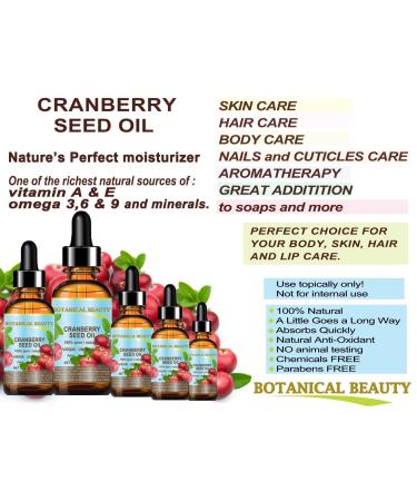 Botanical Beauty CRANBERRY SEED OIL 100% Pure Natural Unrefined Virgin Cold Pressed Carrier Oil 4 Fl Oz - 120 ml. for Face Skin Body Hair Lips Nails Anti - Aging Face Oil - Buy Online on GoSupps.com