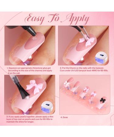 Chunky Nail Charms & Gems Set - Girly Coquette 3D Flowers Bows Pearls for Kawaii Nail Art | Assorted Nail Decor with Pickup Tool - Buy Online on GoSupps.com