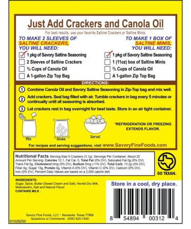 Savory Saltine Seasoning 2.2oz - Cinnamon Toast Flavor - 1 Pack - Buy Online on GoSupps.com