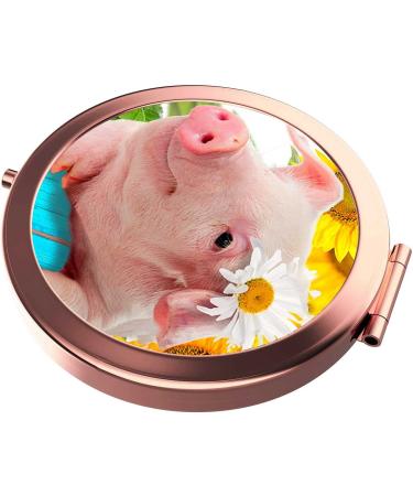 Rose Gold Compact Mirror with 2x 1x Magnification - Portable Double Sided Makeup Mirror for Women, Mothers, Kids - Great Gift (Flower Pig) - Buy Online on GoSupps.com