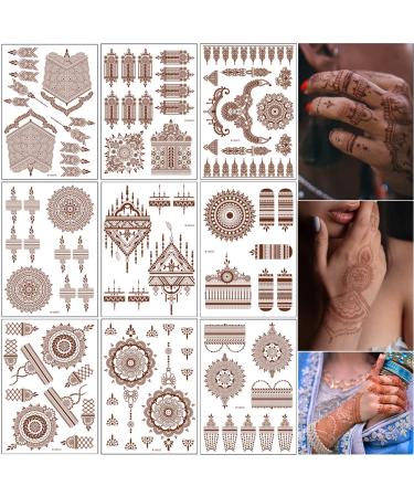 9 Sheets Henna Tattoo Kit Stencil  Temporary Henna Stickers Waterproof Brown Henna Tattoo Stickers for Body Art (Brown 1-9P) - Buy Online on GoSupps.com