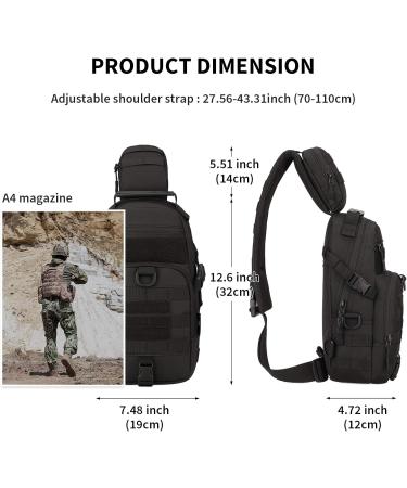 Vinbagge Tactical Sling Rucksack - Waterproof Military Shoulder Bag for Hiking & Cycling - Small Crossbody Daypack - Black - Buy Online on GoSupps.com