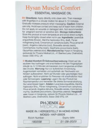 Phoenix Medical Hysan Muscle Comfort Essential Massage Oil 100% Licensed Natural Massage Oil Herbal Ingredients: Trusted & Approved Formula Sore Muscles Aches Pains & Tissue Repair - 50ml - Buy Online on GoSupps.com